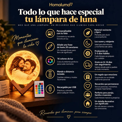 Todo lo que hace especial tu lámpara de luna: personalización, 16 colores, envío y más